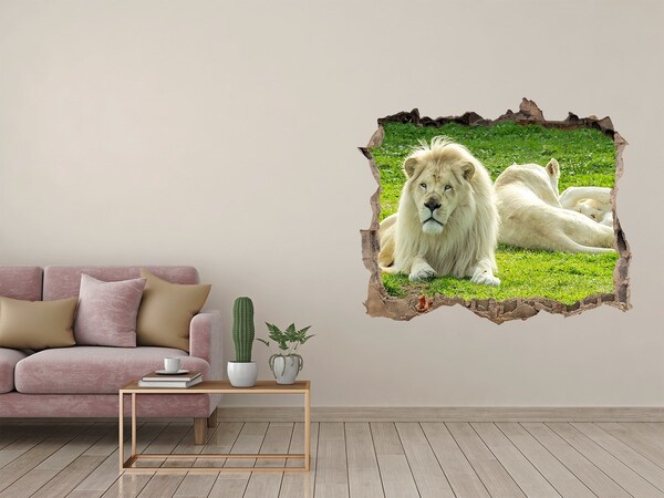 Vinilo pared rota 3d efecto realista León blanco en su hábitat natural