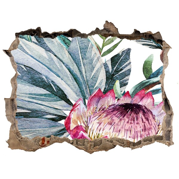 Pegatina de vinilo agujero 3d para pared Un paraíso de flores entre las hojas