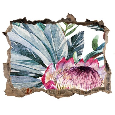 Pegatina de vinilo agujero 3d para pared Un paraíso de flores entre las hojas