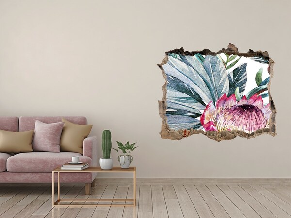 Pegatina de vinilo agujero 3d para pared Un paraíso de flores entre las hojas