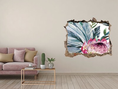 Pegatina de vinilo agujero 3d para pared Un paraíso de flores entre las hojas