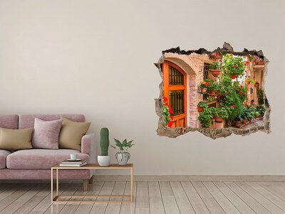 Pegatina de vinilo agujero 3d para pared Una encantadora calle con flores