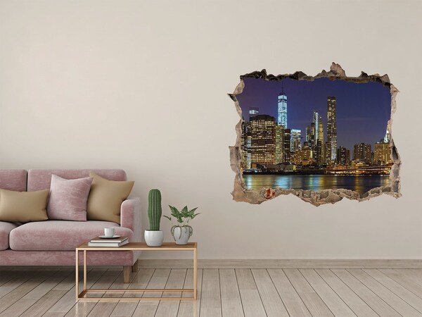 Vinilo pared rota 3d efecto realista Vista de la ciudad de noche