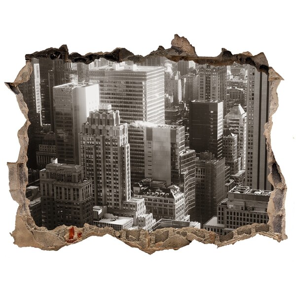 Trampantojo de pared rota efecto profundidad Vista de la ciudad desde un agujero en la pared