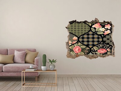 Pegatina de vinilo agujero 3d para pared Patrón floral sobre fondo de piedra