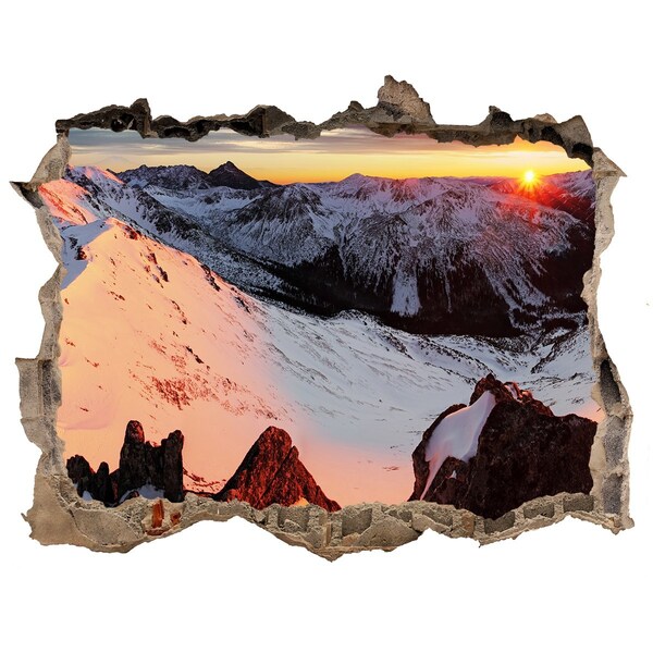 Trampantojo de pared rota efecto profundidad Atardecer en la montaña