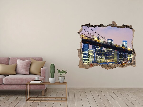 Vinilo pared rota 3d efecto realista Puente de Brooklyn de noche