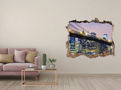 Vinilo pared rota 3d efecto realista Puente de Brooklyn de noche