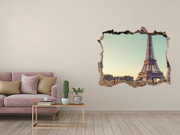 Pegatina de vinilo agujero 3d para pared La Torre Eiffel al atardecer