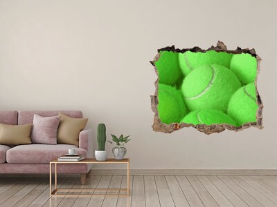 Vinilo pared rota 3d efecto realista Pelotas de tenis verdes detrás de la pared