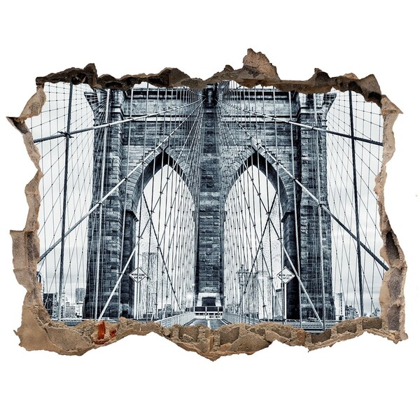 Pegatina de vinilo agujero 3d para pared Puente de Brooklyn en blanco y negro
