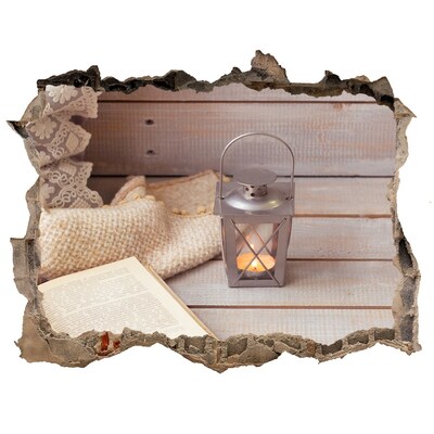 Vinilo pared rota 3d efecto realista Un rincón acogedor con una linterna