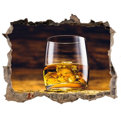 Pegatina de vinilo agujero 3d para pared Un vaso de whisky con hielo