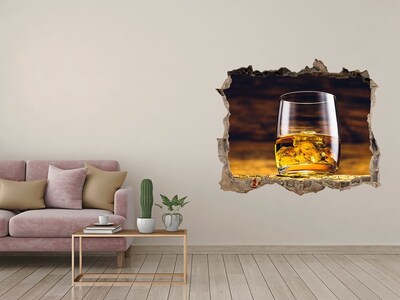 Pegatina de vinilo agujero 3d para pared Un vaso de whisky con hielo