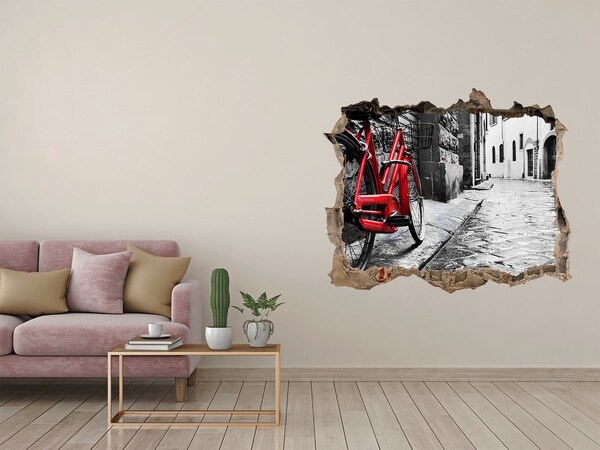 Pegatina agujero en la pared autoadhesiva Una bicicleta roja en una calle encantadora