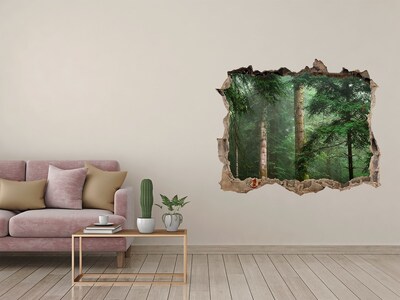 Vinilo pared rota 3d efecto realista Bosque verde en un agujero en la pared