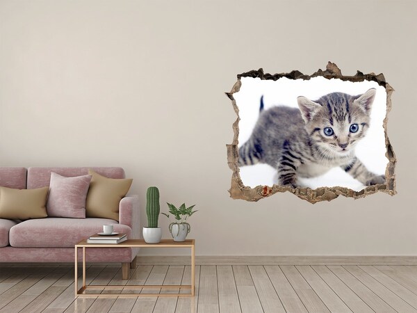 Vinilo pared rota 3d efecto realista Gatito en un agujero en la pared