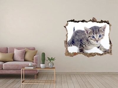 Vinilo pared rota 3d efecto realista Gatito en un agujero en la pared