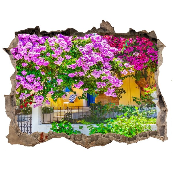 Pegatina de vinilo agujero 3d para pared Un paraíso de flores detrás de los muros