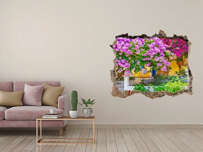 Pegatina de vinilo agujero 3d para pared Un paraíso de flores detrás de los muros
