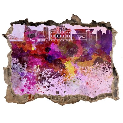 Trampantojo de pared rota efecto profundidad Vista colorida de la ciudad