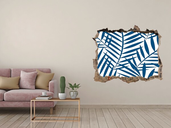 Pegatina de vinilo agujero 3d para pared Hojas tropicales en un agujero en la pared