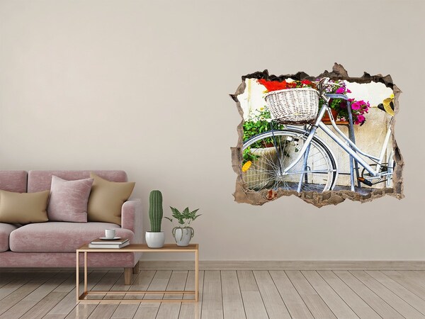 Pegatina agujero en la pared autoadhesiva Una bicicleta en un entorno floral