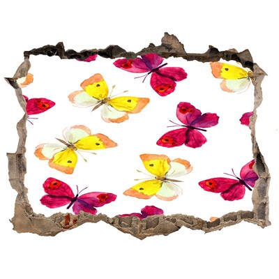Vinilo pared rota 3d efecto realista Mariposas en el jardín de flores