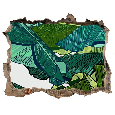 Vinilo pared rota 3d efecto realista Jardín tropical con hojas de plátano