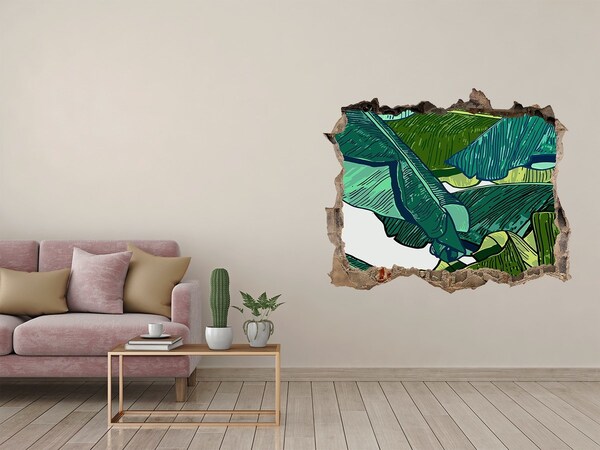 Vinilo pared rota 3d efecto realista Jardín tropical con hojas de plátano