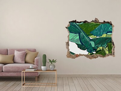 Vinilo pared rota 3d efecto realista Jardín tropical con hojas de plátano