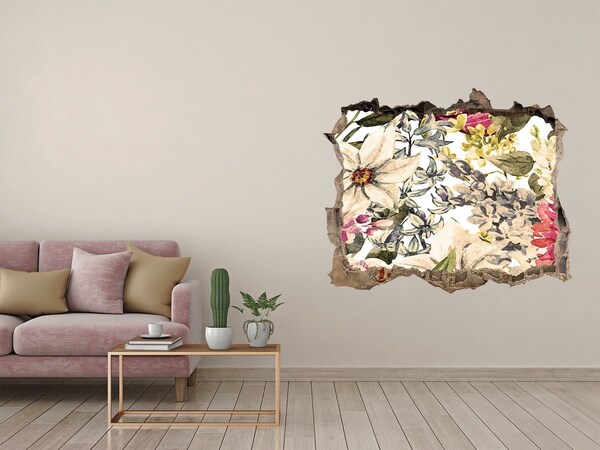 Pegatina agujero en la pared autoadhesiva Jardín de flores detrás del muro