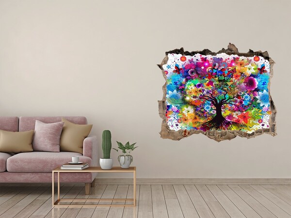 Vinilo pared rota 3d efecto realista Árbol de la vida colorido