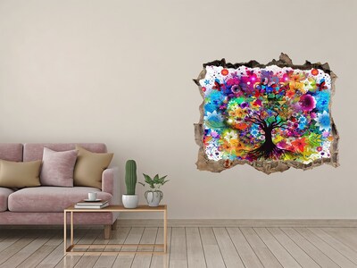 Vinilo pared rota 3d efecto realista Árbol de la vida colorido