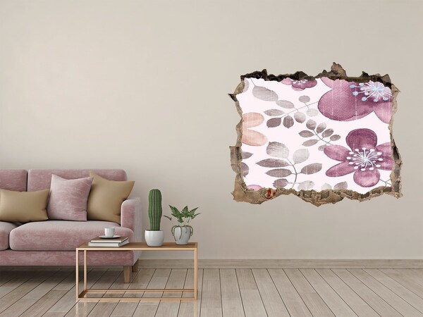 Trampantojo de pared rota efecto profundidad Motivo floral sobre fondo rosa
