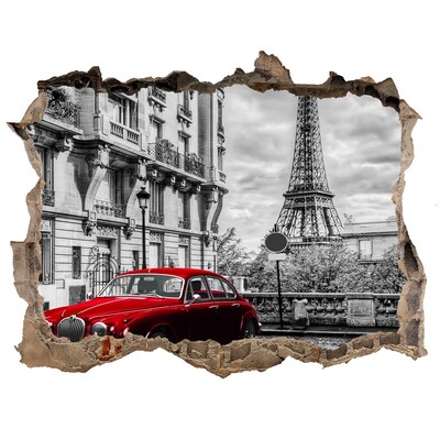 Trampantojo de pared rota efecto profundidad Coche rojo en París