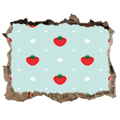 Vinilo pared rota 3d efecto realista Paraíso de fresas