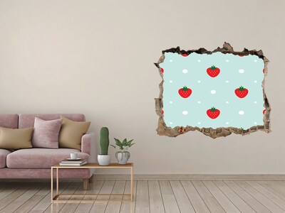 Vinilo pared rota 3d efecto realista Paraíso de fresas