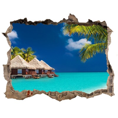 Pegatina agujero en la pared autoadhesiva Un oasis tropical sobre el agua