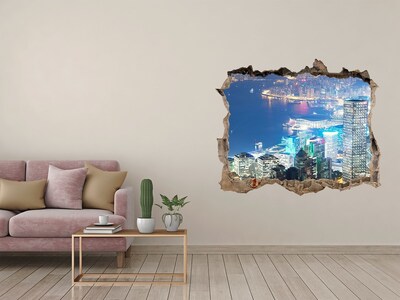 Vinilo pared rota 3d efecto realista Vista de la ciudad de noche