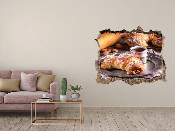 Pegatina agujero en la pared autoadhesiva Deliciosos croissants con café