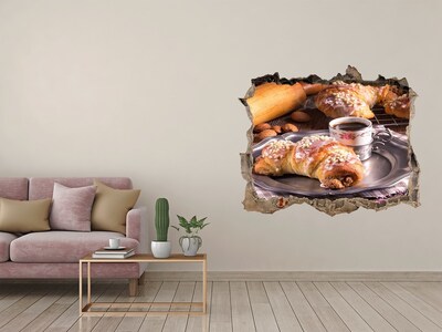 Pegatina agujero en la pared autoadhesiva Deliciosos croissants con café