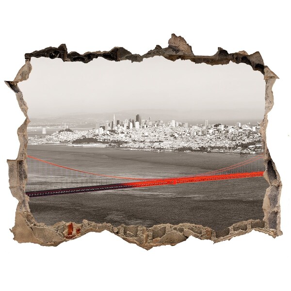 Pegatina de vinilo agujero 3d para pared Vista de San Francisco con el puente Golden Gate