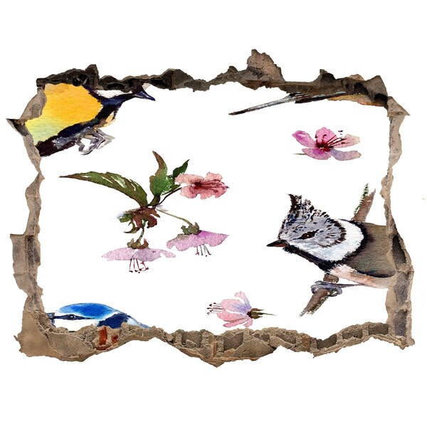 Pegatina agujero en la pared autoadhesiva Paisaje primaveral con pájaros