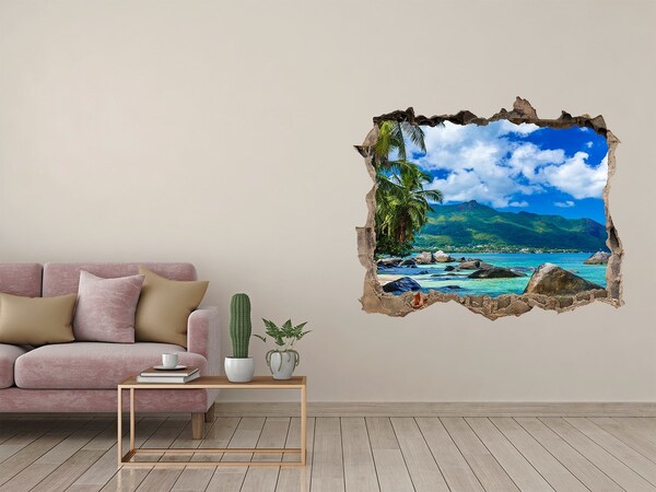 Pegatina de vinilo agujero 3d para pared Un oasis tropical con vistas al mar