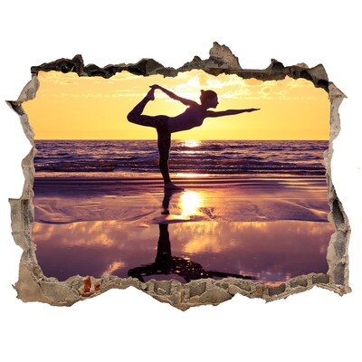 Vinilo pared rota 3d efecto realista Yoga en la playa al atardecer