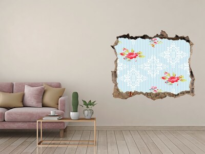 Vinilo pared rota 3d efecto realista Patrón floral sobre fondo azul