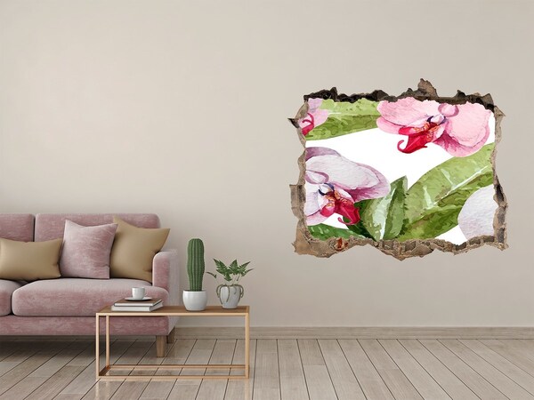 Vinilo pared rota 3d efecto realista Un paraíso de flores detrás de los muros