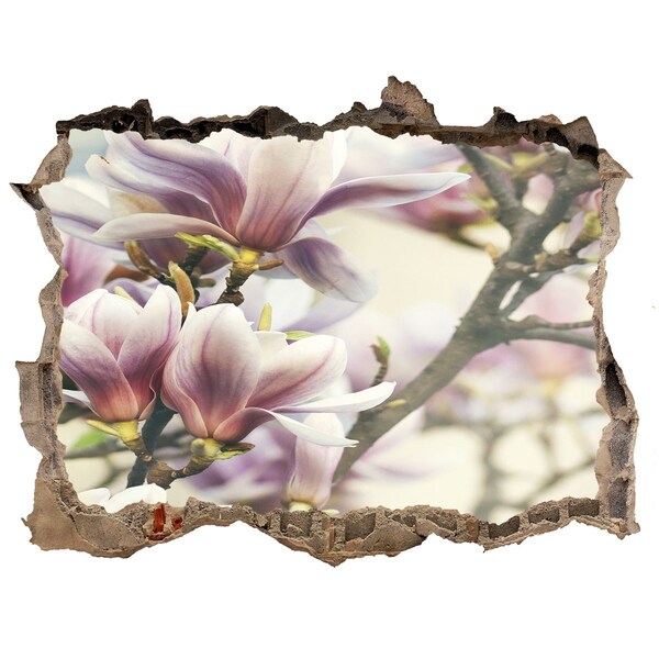 Trampantojo de pared rota efecto profundidad Flores de magnolia en una pared dañada
