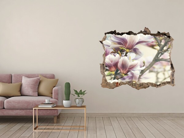 Trampantojo de pared rota efecto profundidad Flores de magnolia en una pared dañada